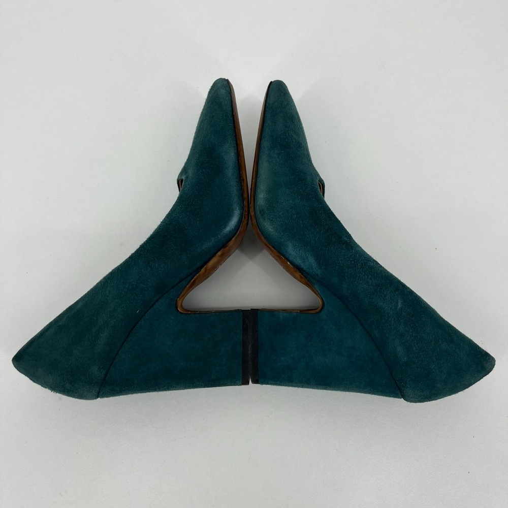 Vince Teal Green Suede Block Heel Pumps - Picture 6 of 9
